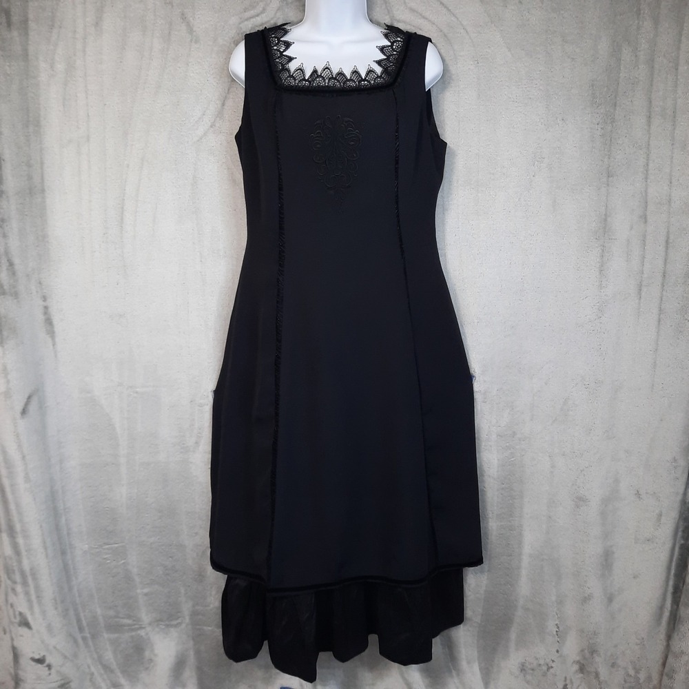 Handmade‎ Dress Black Embroidered Sheer Overlay Womens Medium Gothic Whimsigoth